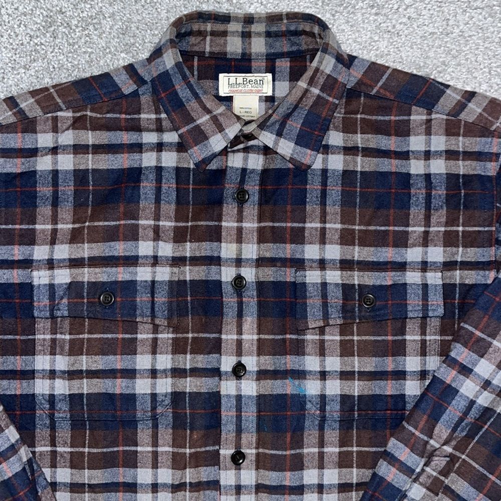 LL Bean Men's Chamois Cloth Flannel Button Down LS Shirt L plaid tartan work